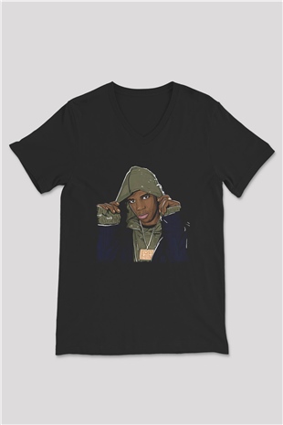 A Boosie Wit Da Hoodie Baskılı Unisex Siyah V Yaka Tişört - Tshirt
