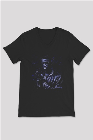 A Boosie Wit Da Hoodie Baskılı Unisex Siyah V Yaka Tişört - Tshirt