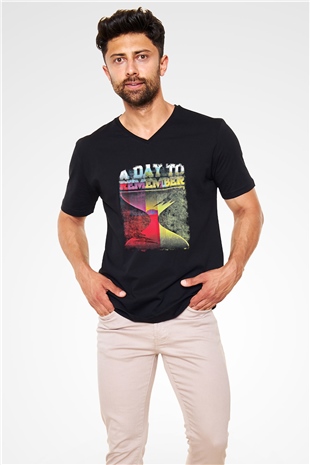 A Day to remember Baskılı Unisex Siyah V Yaka Tişört