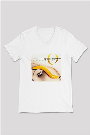 A Perfect Circle Baskılı Unisex Beyaz V Yaka Tişört