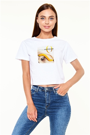 A Perfect Circle Baskılı Unisex Beyaz Crop Top Tişört