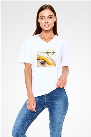 A Perfect Circle Baskılı Unisex Beyaz V Yaka Tişört