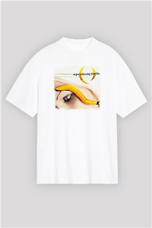 A Perfect Circle Baskılı Unisex Beyaz Oversize Tişört