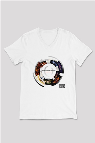 A Perfect Circle Baskılı Unisex Beyaz V Yaka Tişört