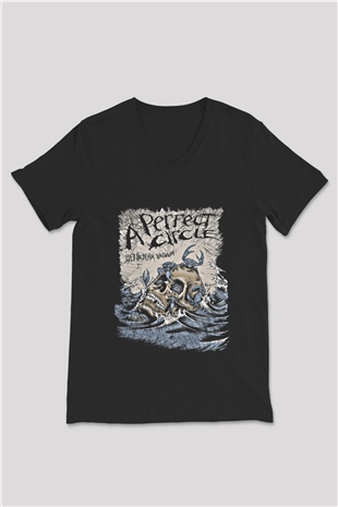 A Perfect Circle Baskılı Unisex Siyah V Yaka Tişört