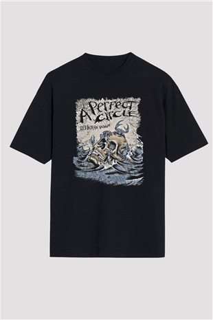 A Perfect Circle Baskılı Unisex Siyah Oversize Tişört