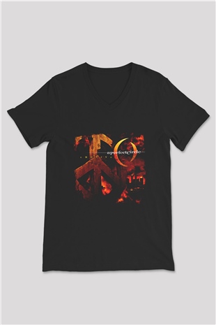 A Perfect Circle Baskılı Unisex Siyah V Yaka Tişört