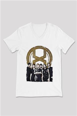 A Skylit Drive Baskılı Beyaz Unisex V Yaka Tişört - Tshirt