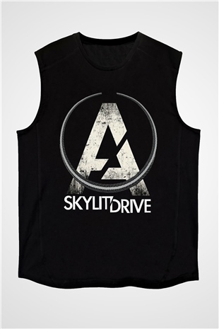 A Skylit Drive Baskılı Unisex Siyah Kolsuz Tişört - Tshirt