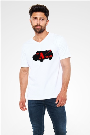 A-Team Beyaz Unisex V Yaka Tişört T-Shirt