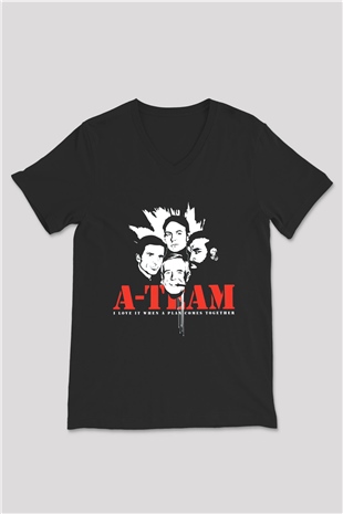 A-Team Siyah Unisex V Yaka Tişört T-Shirt