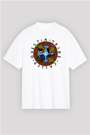 A Tribe Called Quest Baskılı Beyaz Unisex Oversize Tişört - Tshirt