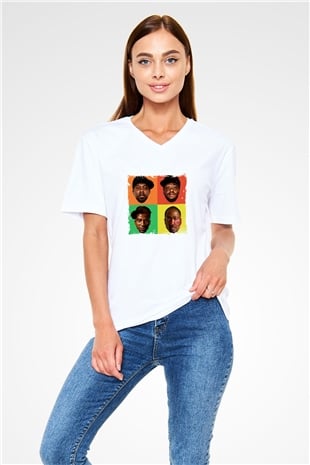 A Tribe Called Quest Baskılı Beyaz V Yaka Unisex Tişört