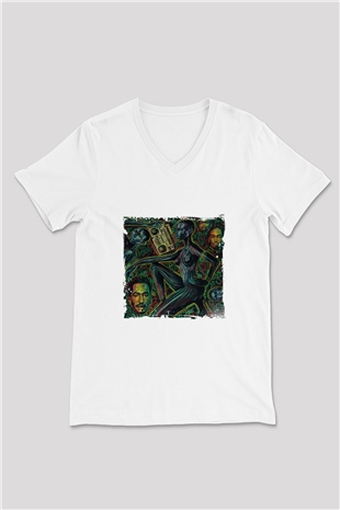 A Tribe Called Quest Baskılı Beyaz V Yaka Unisex Tişört