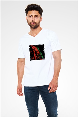 A Tribe Called Quest Baskılı Beyaz V Yaka Unisex Tişört