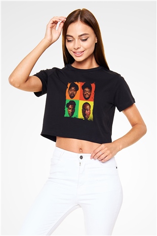A Tribe Called Quest Baskılı Crop Top Siyah Kadın Tişört
