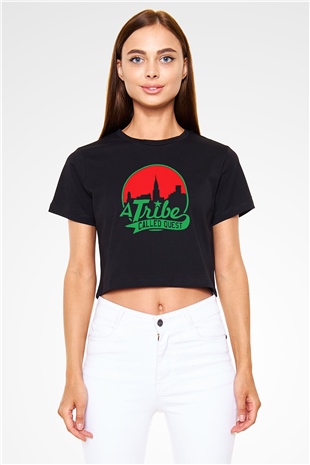 A Tribe Called Quest Baskılı Siyah Crop Top Kadın Tişört - Tshirt