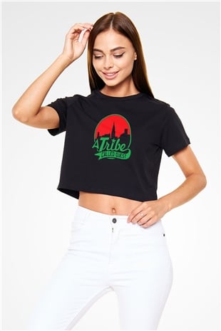 A Tribe Called Quest Baskılı Siyah Crop Top Kadın Tişört - Tshirt