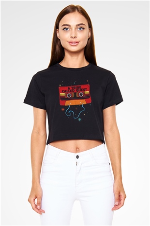 A Tribe Called Quest Baskılı Siyah Crop Top Kadın Tişört - Tshirt