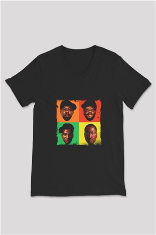 A Tribe Called Quest Baskılı Unisex Siyah V Yaka Tişört