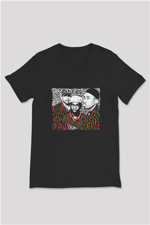 A Tribe Called Quest Baskılı Unisex Siyah V Yaka Tişört - Tshirt