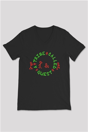 A Tribe Called Quest Baskılı Unisex Siyah V Yaka Tişört - Tshirt