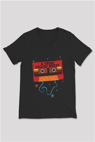 A Tribe Called Quest Baskılı Unisex Siyah V Yaka Tişört - Tshirt