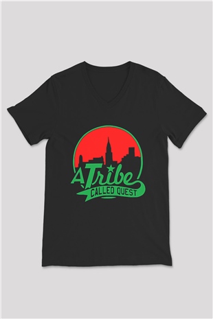 A Tribe Called Quest Baskılı Unisex Siyah V Yaka Tişört - Tshirt