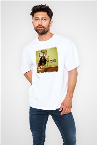 A Wilhelm Scream Baskılı Unisex Beyaz Oversize Tişört