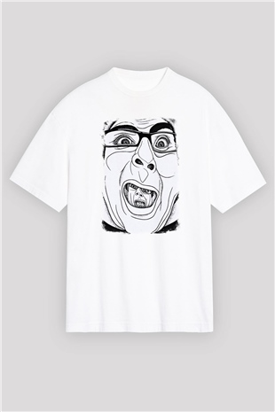 A Wilhelm Scream Baskılı Unisex Beyaz Oversize Tişört