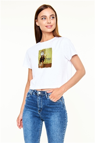 A Wilhelm Scream Baskılı Unisex Beyaz Crop Top Tişört