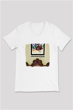 A Wilhelm Scream Baskılı Unisex Beyaz V Yaka Tişört