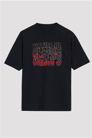 A Wilhelm Scream Baskılı Unisex Siyah Oversize Tişört