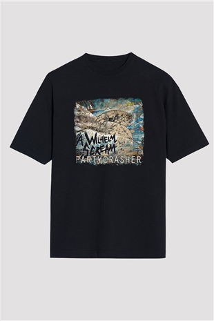 A Wilhelm Scream Baskılı Unisex Siyah Oversize Tişört