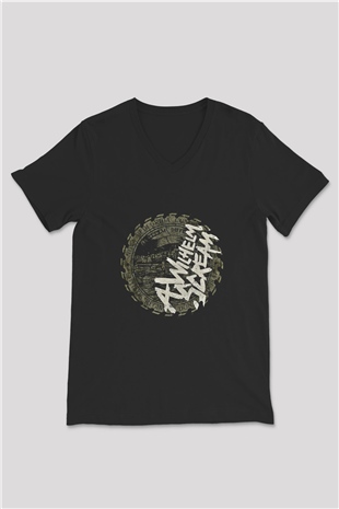 A Wilhelm Scream Baskılı Unisex Siyah V Yaka Tişört