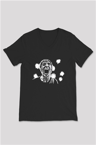 A Wilhelm Scream Baskılı Unisex Siyah V Yaka Tişört