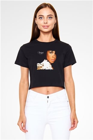Aaliyah Baskılı Crop Top Siyah Kadın Tişört