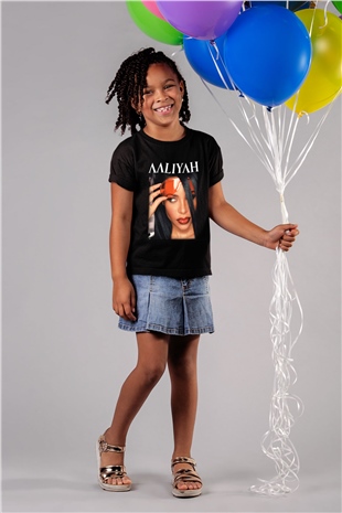 Aaliyah Baskılı Siyah Unisex Çocuk Tişört
