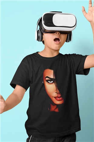 Aaliyah Baskılı Siyah Unisex Çocuk Tişört