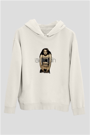 Aaliyah Baskılı Unisex Beyaz Kapüşonlu Sweatshirt