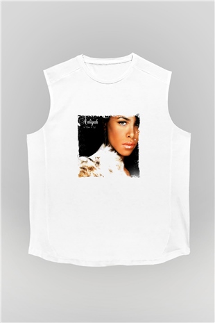 Aaliyah Baskılı Unisex Beyaz Kolsuz Tişört