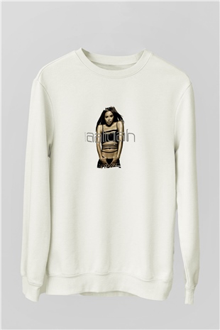 Aaliyah Baskılı Unisex Beyaz Sweatshirt