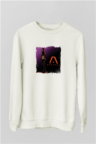 Aaliyah Baskılı Unisex Beyaz Sweatshirt