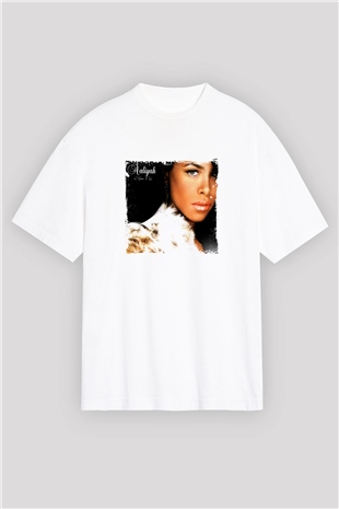 Aaliyah Baskılı Oversize Beyaz Tişört