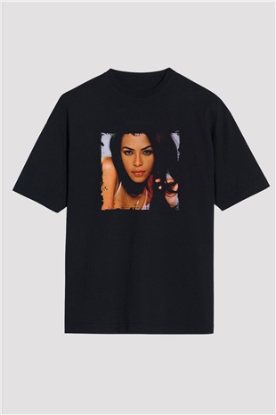 Aaliyah Baskılı Unisex Oversize Siyah Tişört
