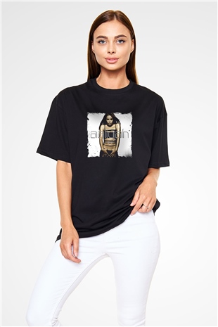 Aaliyah Baskılı Unisex Oversize Siyah Tişört