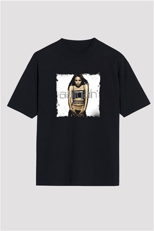 Aaliyah Baskılı Unisex Oversize Siyah Tişört