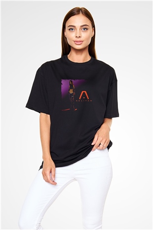 Aaliyah Baskılı Unisex Oversize Siyah Tişört