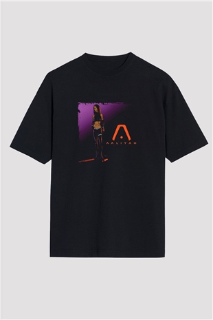 Aaliyah Baskılı Unisex Oversize Siyah Tişört