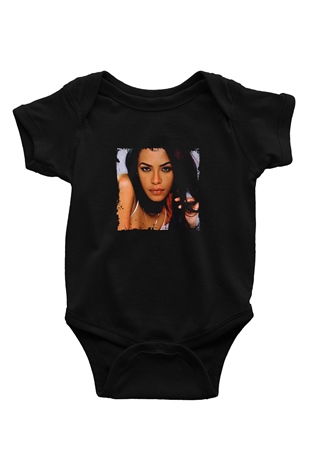Aaliyah Baskılı Unisex Siyah Bebek Body - Zıbın